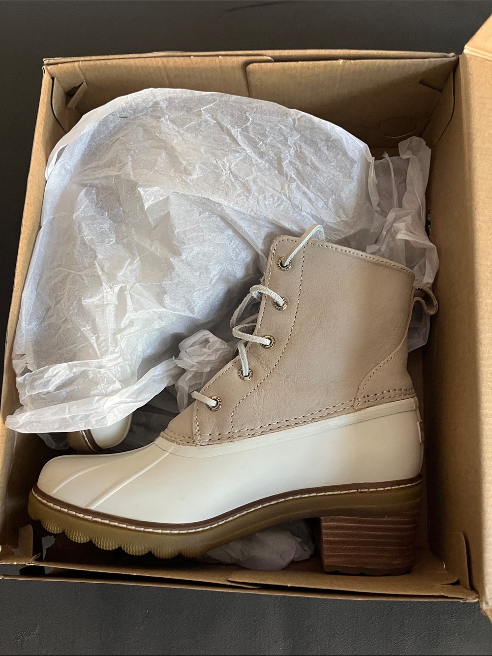 Sperry Two-Tone Cream and Beige Lace-Up Duck Boots
